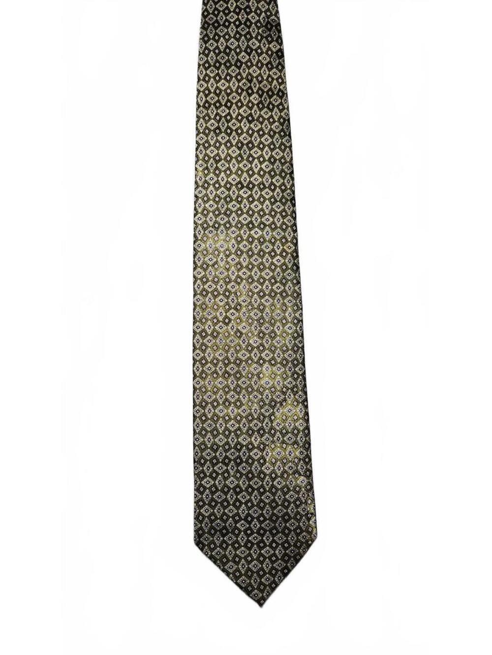 Romario Manzini Men’s Tie Olive Green Geometric Diamond Pattern Dress Necktie